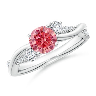 6mm Labgrown Nature Inspired Lab-Grown Fancy Intense Pink & White Diamond Twisted Vine Ring in P950 Platinum