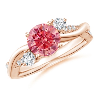 7mm Labgrown Nature Inspired Lab-Grown Fancy Intense Pink & White Diamond Twisted Vine Ring in Rose Gold