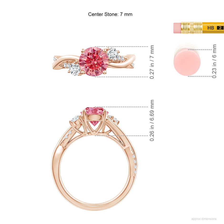 7mm Labgrown Nature Inspired Lab-Grown Fancy Intense Pink & White Diamond Twisted Vine Ring in Rose Gold ruler