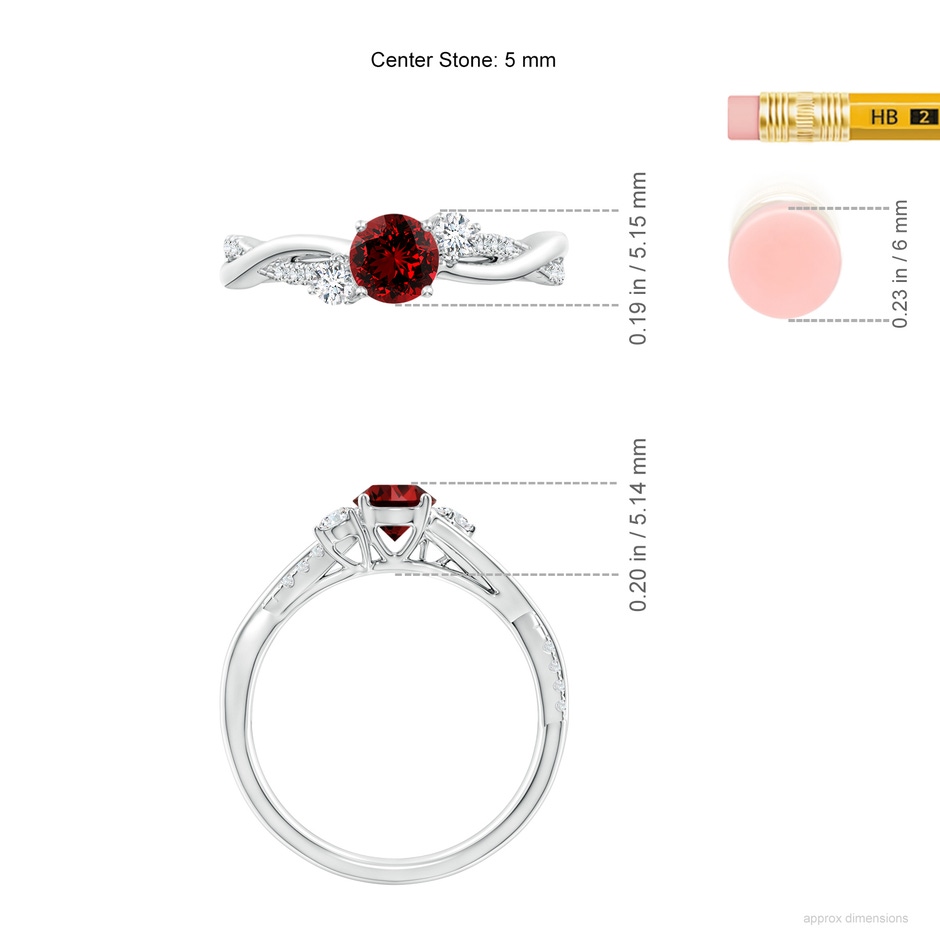 5mm Labgrown Lab-Grown Nature Inspired Ruby & Diamond Twisted Vine Ring in P950 Platinum ruler