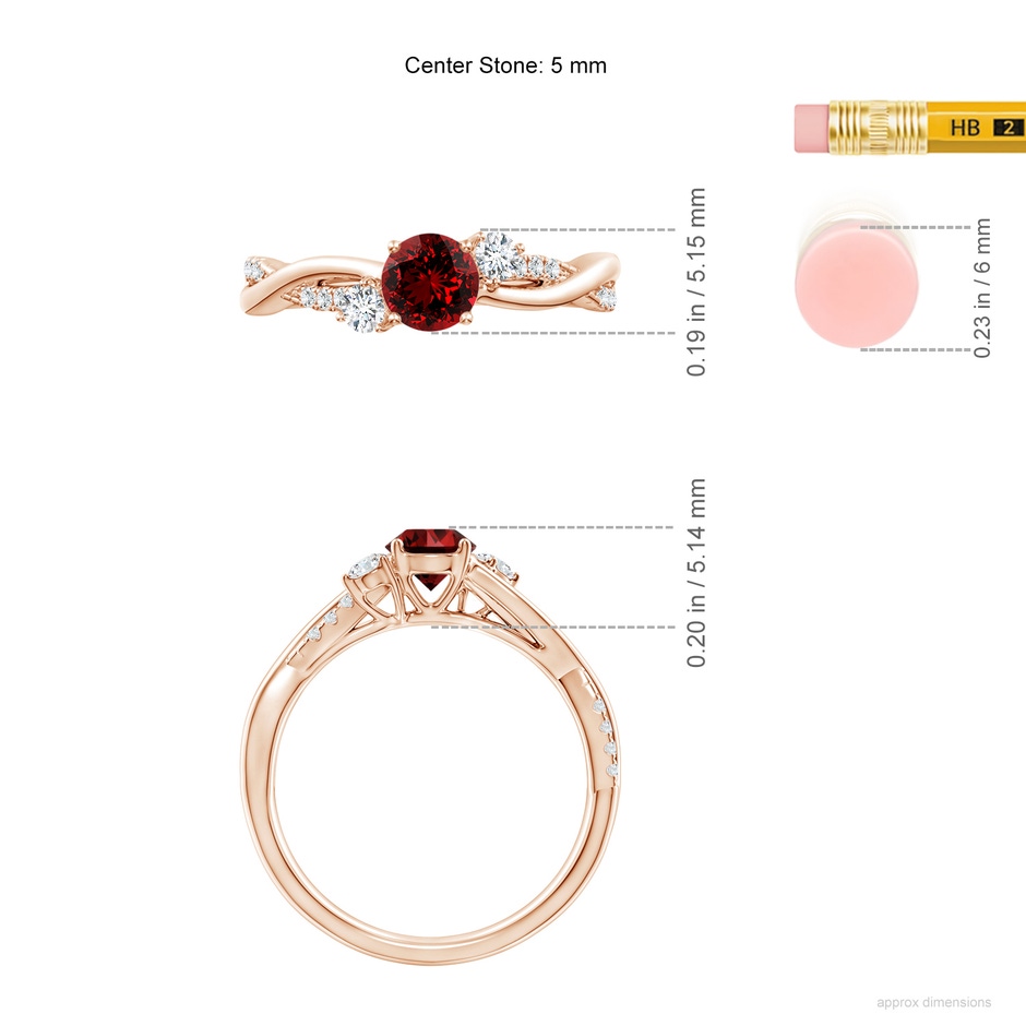 5mm Labgrown Lab-Grown Nature Inspired Ruby & Diamond Twisted Vine Ring in Rose Gold ruler