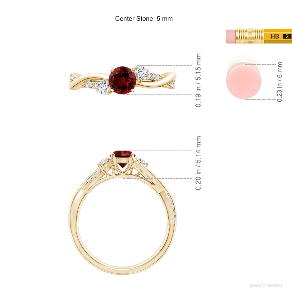 5mm Labgrown Lab-Grown Nature Inspired Ruby & Diamond Twisted Vine Ring in Yellow Gold ruler