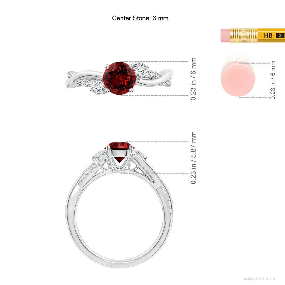 6mm Labgrown Lab-Grown Nature Inspired Ruby & Diamond Twisted Vine Ring in White Gold ruler