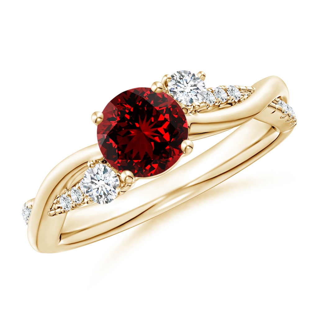 6mm Labgrown Lab-Grown Nature Inspired Ruby & Diamond Twisted Vine Ring in Yellow Gold