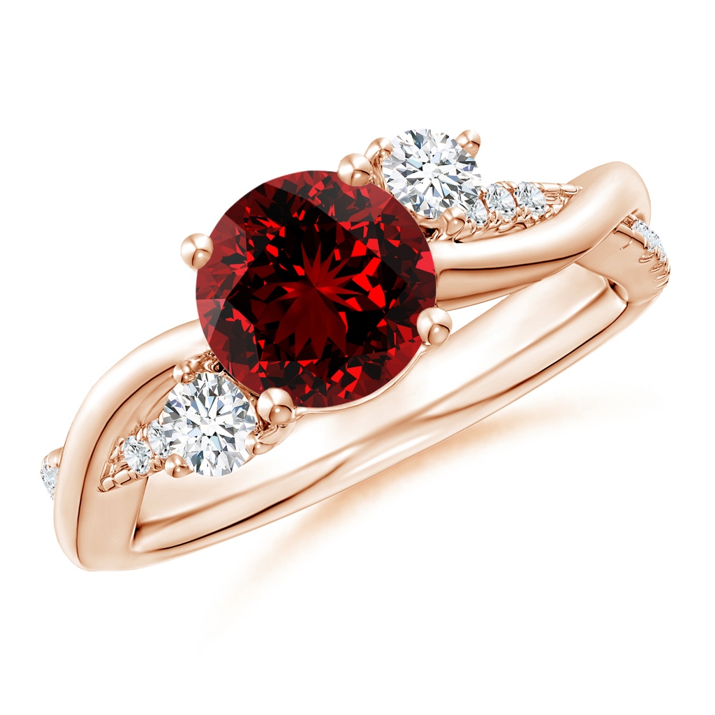 7mm Labgrown Lab-Grown Nature Inspired Ruby & Diamond Twisted Vine Ring in Rose Gold