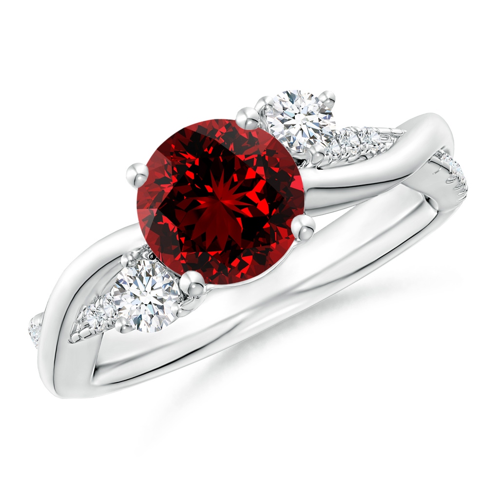 7mm Labgrown Lab-Grown Nature Inspired Ruby & Diamond Twisted Vine Ring in White Gold
