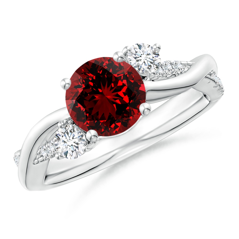 7mm Labgrown Lab-Grown Nature Inspired Ruby & Diamond Twisted Vine Ring in White Gold 