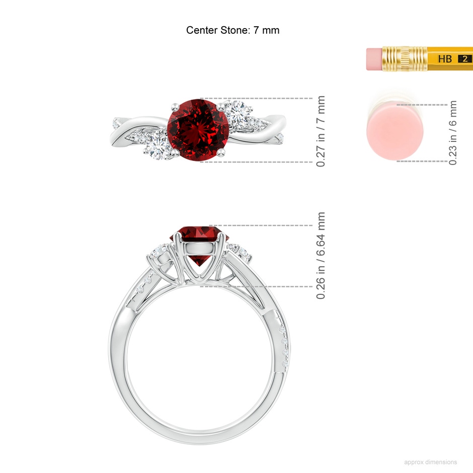 7mm Labgrown Lab-Grown Nature Inspired Ruby & Diamond Twisted Vine Ring in White Gold ruler