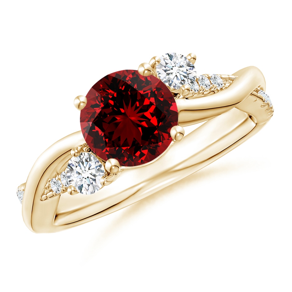 7mm Labgrown Lab-Grown Nature Inspired Ruby & Diamond Twisted Vine Ring in Yellow Gold 