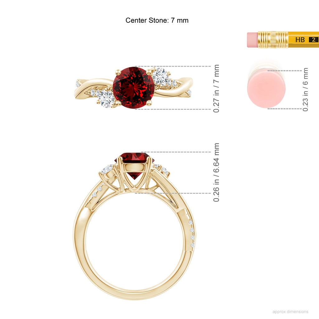7mm Labgrown Lab-Grown Nature Inspired Ruby & Diamond Twisted Vine Ring in Yellow Gold ruler