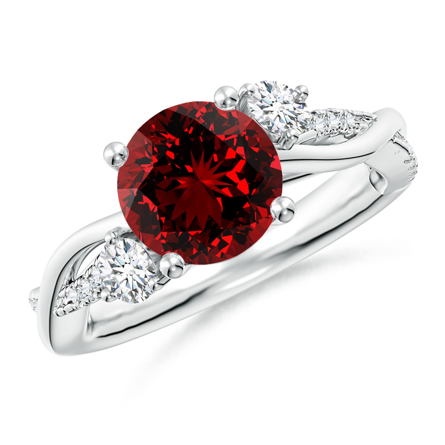 8mm Labgrown Lab-Grown Nature Inspired Ruby & Diamond Twisted Vine Ring in P950 Platinum