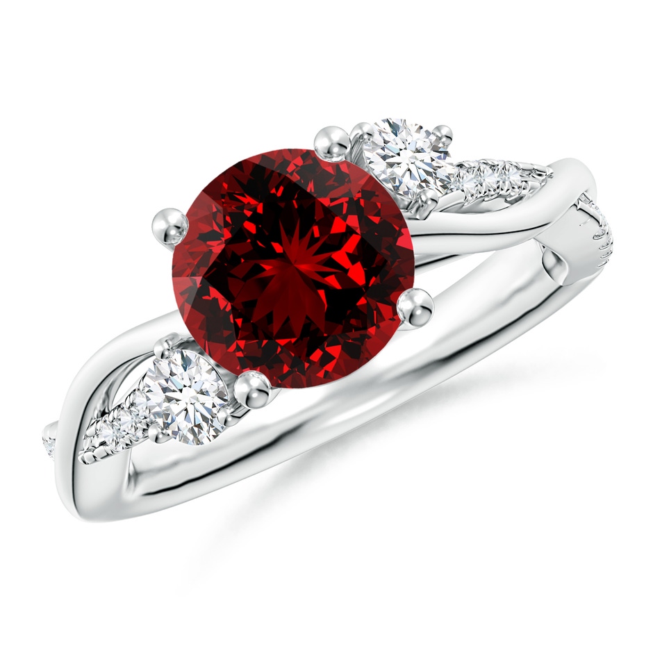 8mm Labgrown Lab-Grown Nature Inspired Ruby & Diamond Twisted Vine Ring in White Gold 