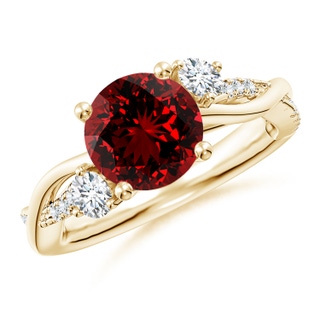 8mm Labgrown Lab-Grown Nature Inspired Ruby & Diamond Twisted Vine Ring in Yellow Gold