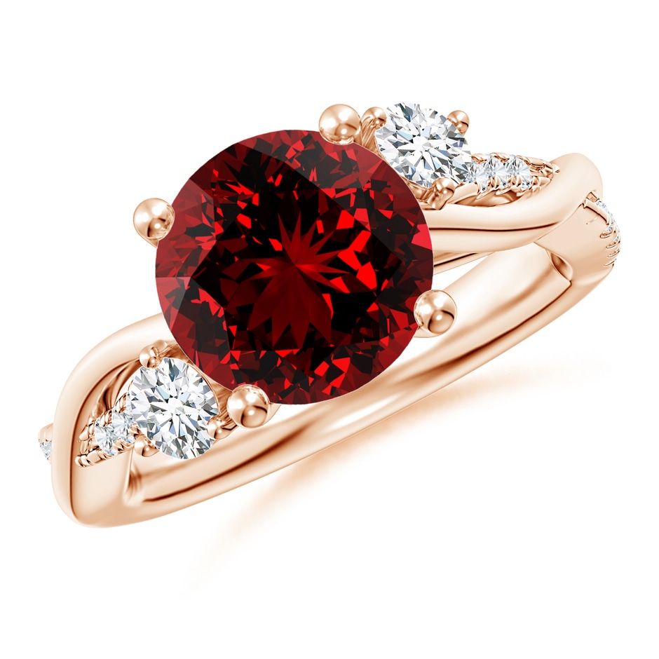 9mm Labgrown Lab-Grown Nature Inspired Ruby & Diamond Twisted Vine Ring in Rose Gold 