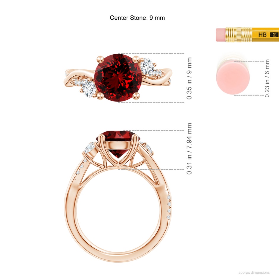 9mm Labgrown Lab-Grown Nature Inspired Ruby & Diamond Twisted Vine Ring in Rose Gold ruler
