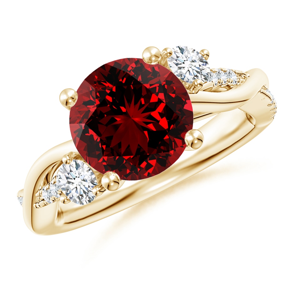9mm Labgrown Lab-Grown Nature Inspired Ruby & Diamond Twisted Vine Ring in Yellow Gold 