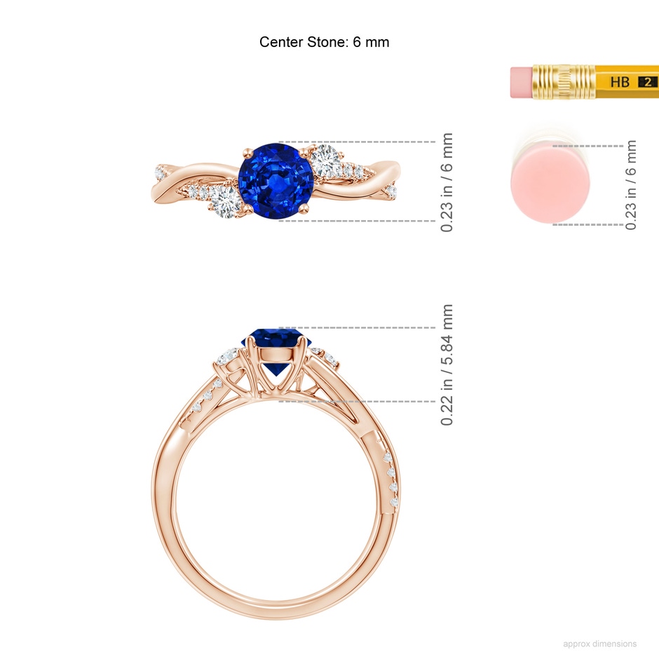 6mm Labgrown Lab-Grown Nature Inspired Blue Sapphire & Lab Diamond Twisted Vine Ring in Rose Gold ruler