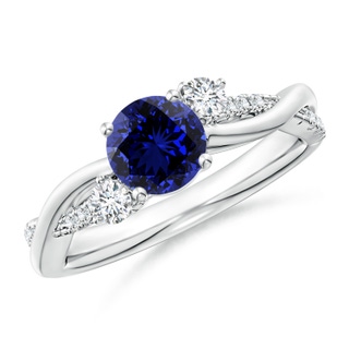 6mm Labgrown Lab-Grown Nature Inspired Blue Sapphire & Diamond Twisted Vine Ring in White Gold