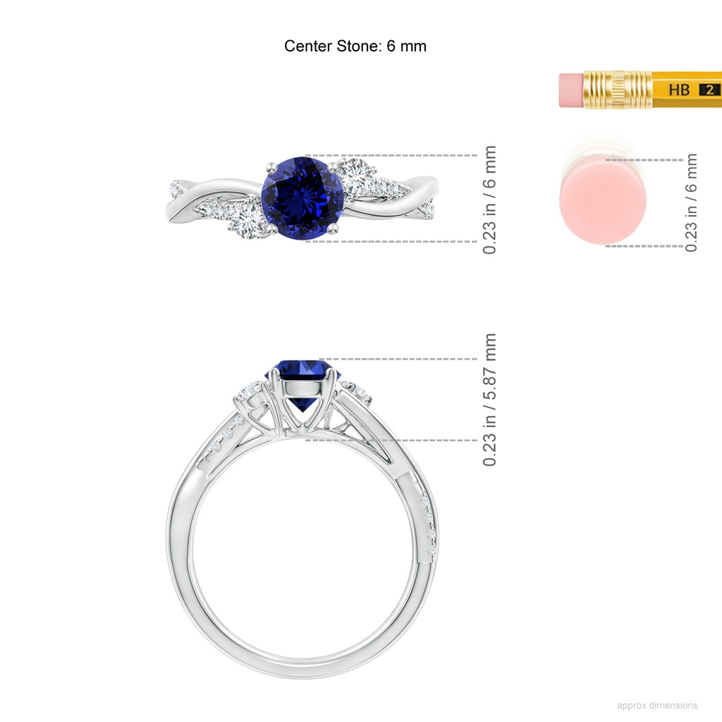 6mm Labgrown Lab-Grown Nature Inspired Blue Sapphire & Diamond Twisted Vine Ring in White Gold ruler