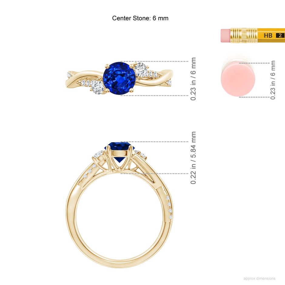 6mm Labgrown Lab-Grown Nature Inspired Blue Sapphire & Lab Diamond Twisted Vine Ring in Yellow Gold ruler