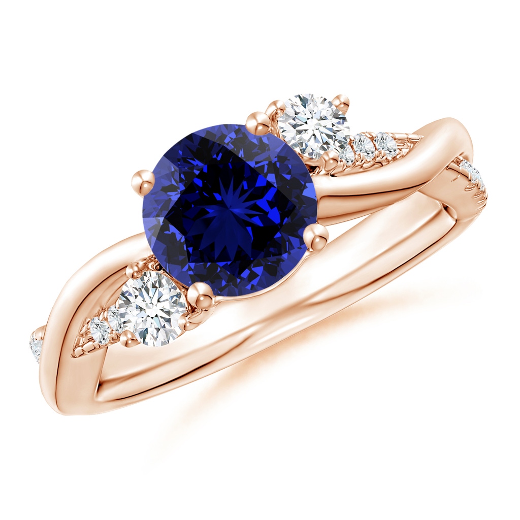 7mm Labgrown Lab-Grown Nature Inspired Blue Sapphire & Diamond Twisted Vine Ring in Rose Gold