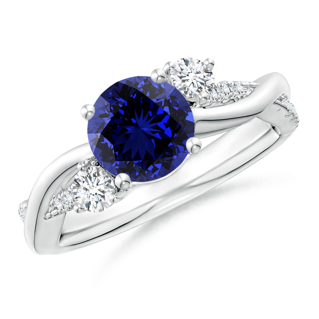 7mm Labgrown Lab-Grown Nature Inspired Blue Sapphire & Diamond Twisted Vine Ring in White Gold 