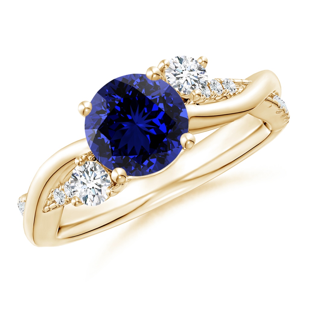 7mm Labgrown Lab-Grown Nature Inspired Blue Sapphire & Diamond Twisted Vine Ring in Yellow Gold