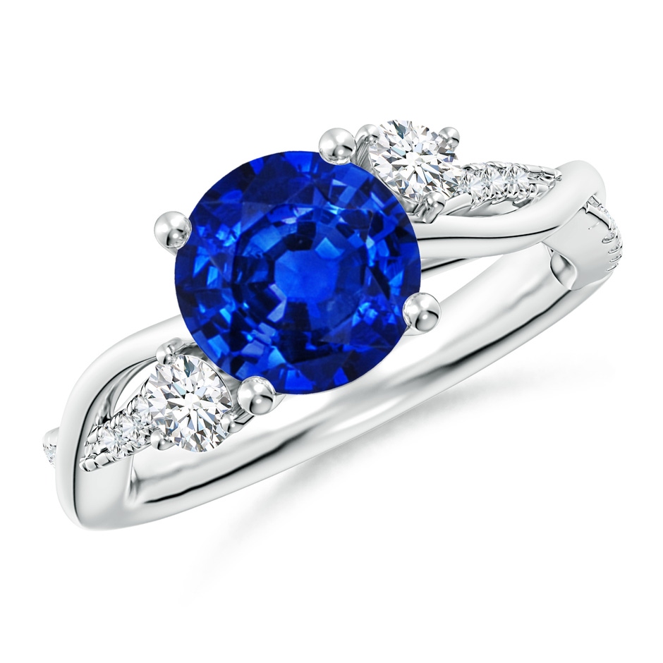 8mm Labgrown Lab-Grown Nature Inspired Blue Sapphire & Lab Diamond Twisted Vine Ring in 18K White Gold 