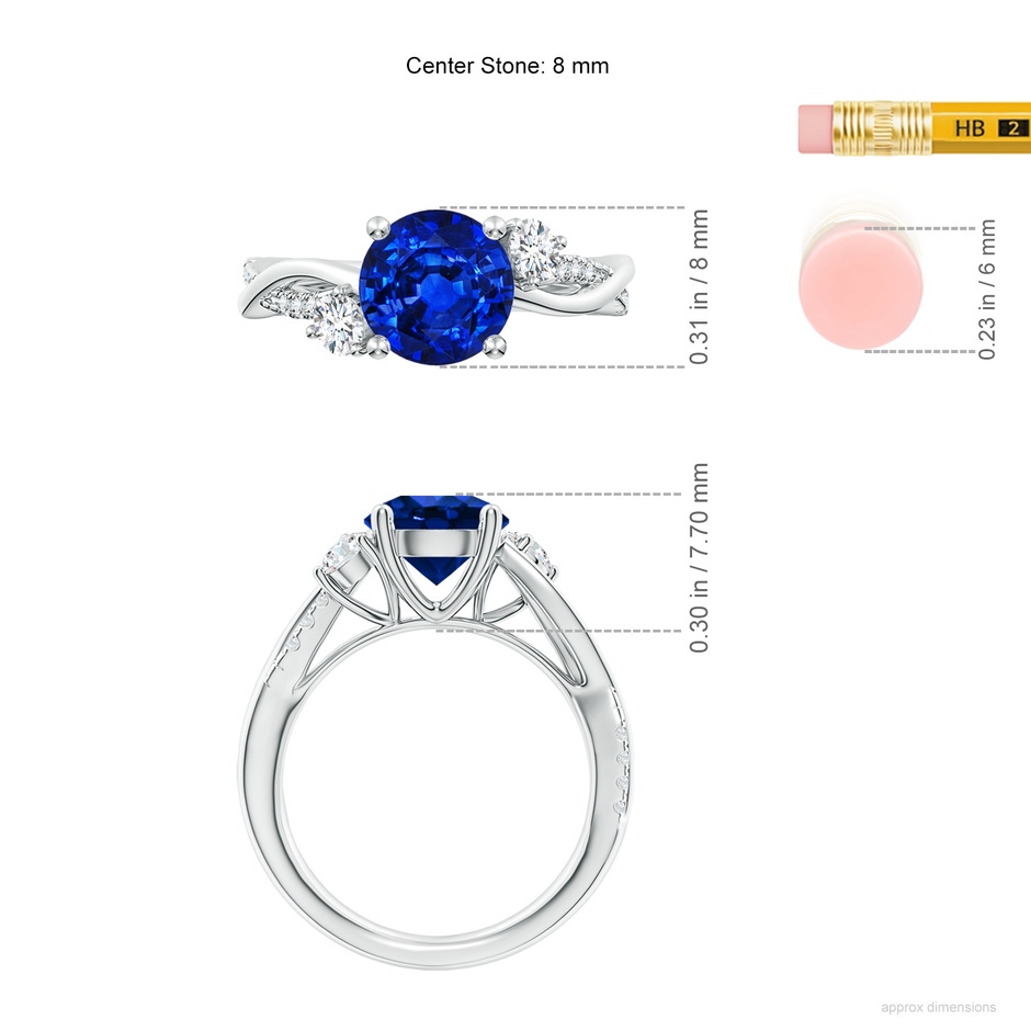 8mm Labgrown Lab-Grown Nature Inspired Blue Sapphire & Lab Diamond Twisted Vine Ring in 18K White Gold ruler