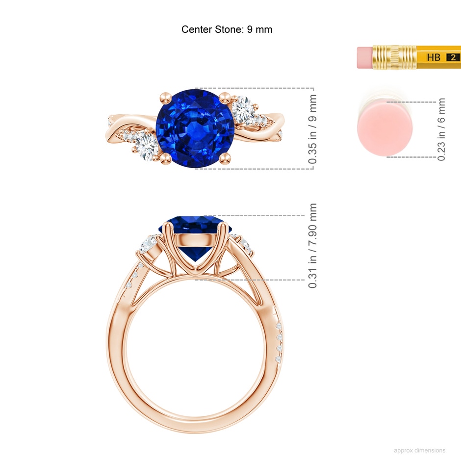 9mm Labgrown Lab-Grown Nature Inspired Blue Sapphire & Lab Diamond Twisted Vine Ring in 18K Rose Gold ruler