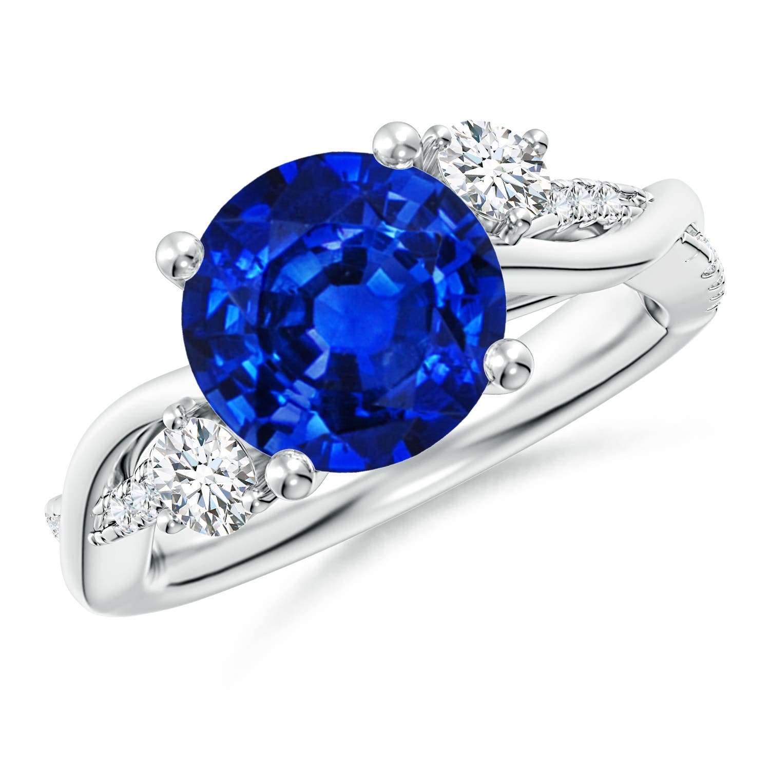 9mm Labgrown Lab-Grown Nature Inspired Blue Sapphire & Lab Diamond Twisted Vine Ring in White Gold