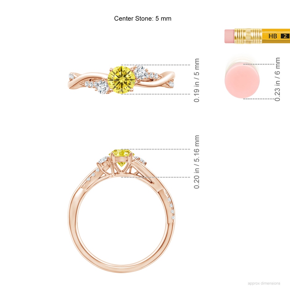5mm Labgrown Nature Inspired Lab-Grown Fancy Intense Yellow & White Diamond Twisted Vine Ring in Rose Gold ruler