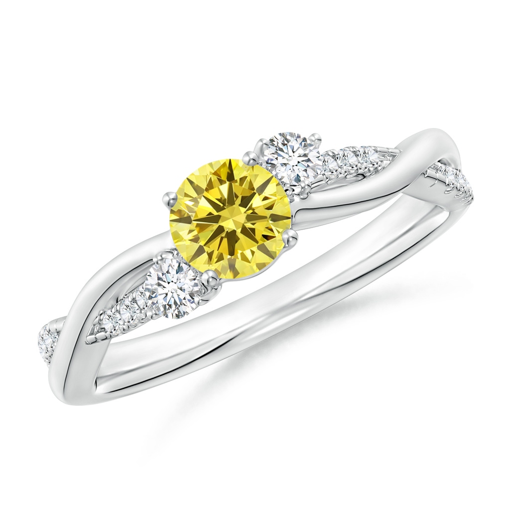 5mm Labgrown Nature Inspired Lab-Grown Fancy Intense Yellow & White Diamond Twisted Vine Ring in S999 Silver