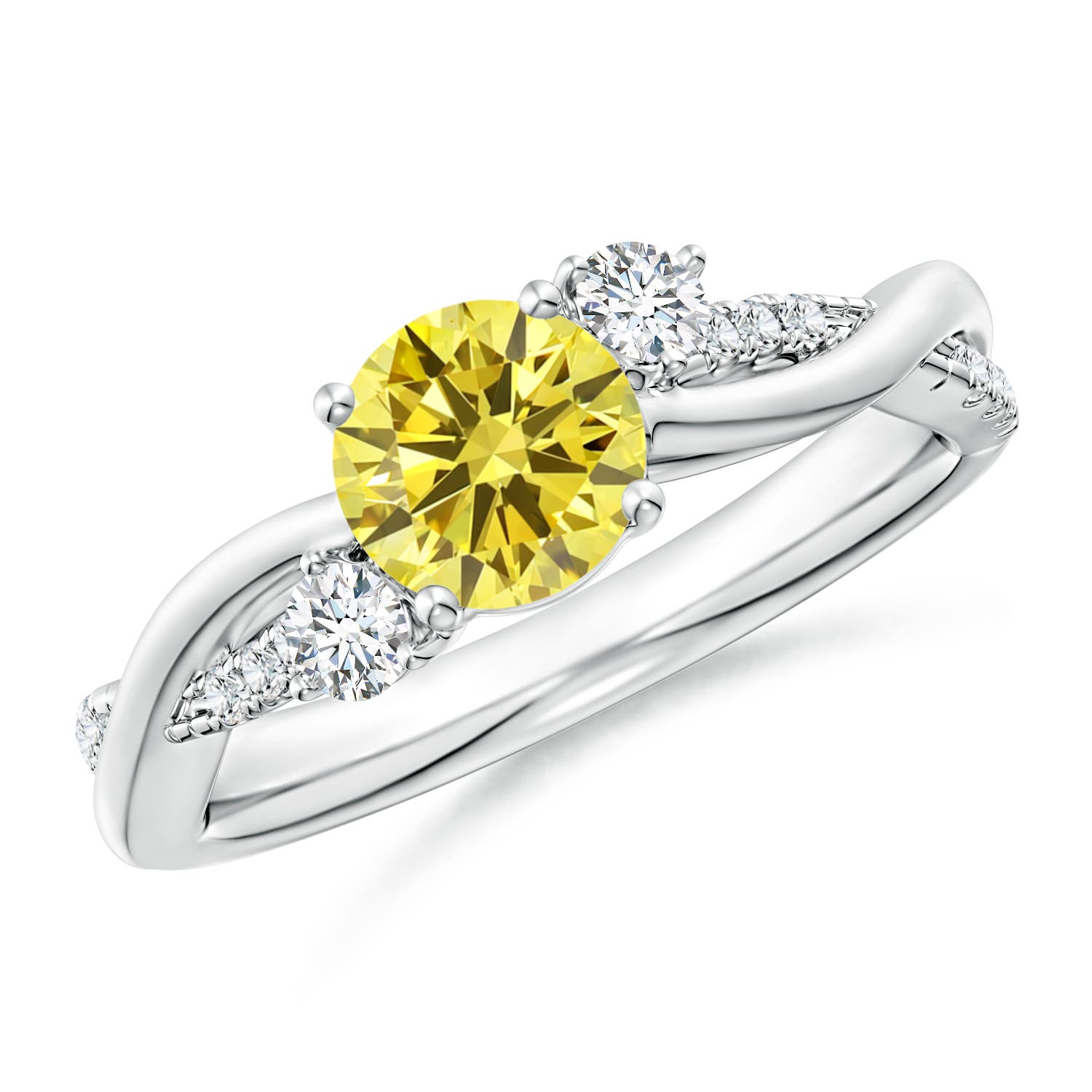 6mm Labgrown Nature Inspired Lab-Grown Fancy Intense Yellow & White Diamond Twisted Vine Ring in 18K White Gold