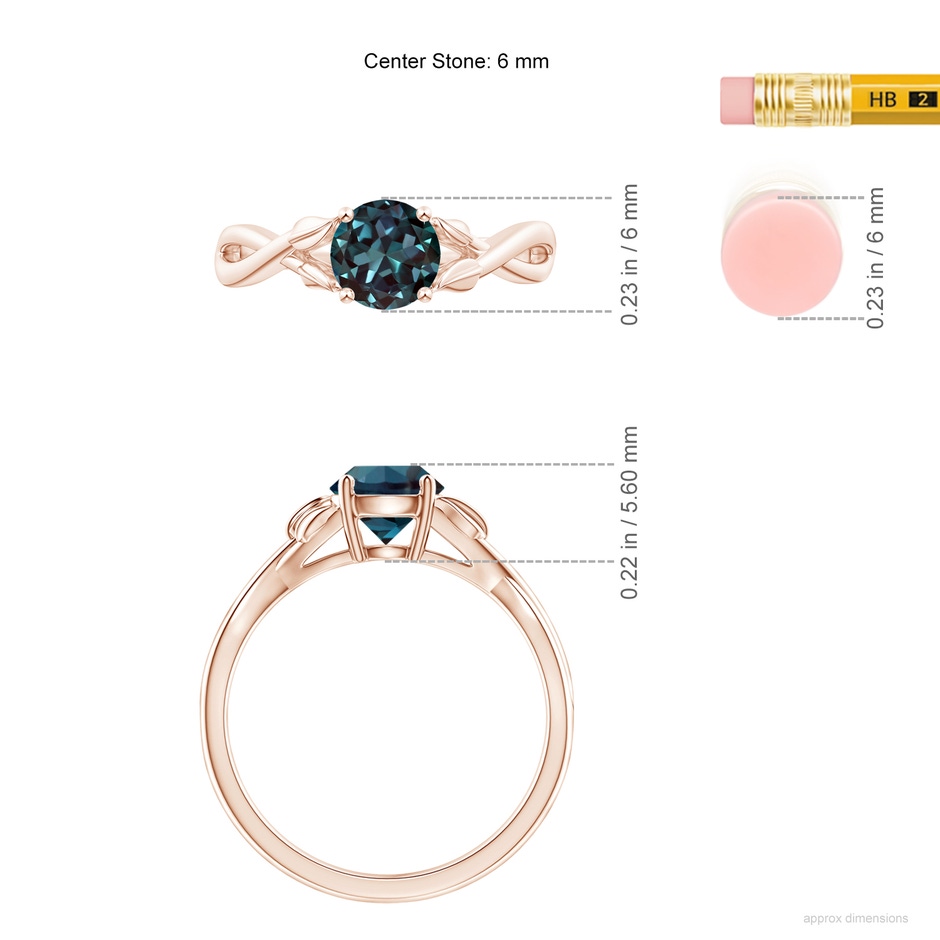 6mm Labgrown Nature Inspired Lab-Grown Alexandrite Crossover Ring with Leaf Motifs in 18K Rose Gold ruler