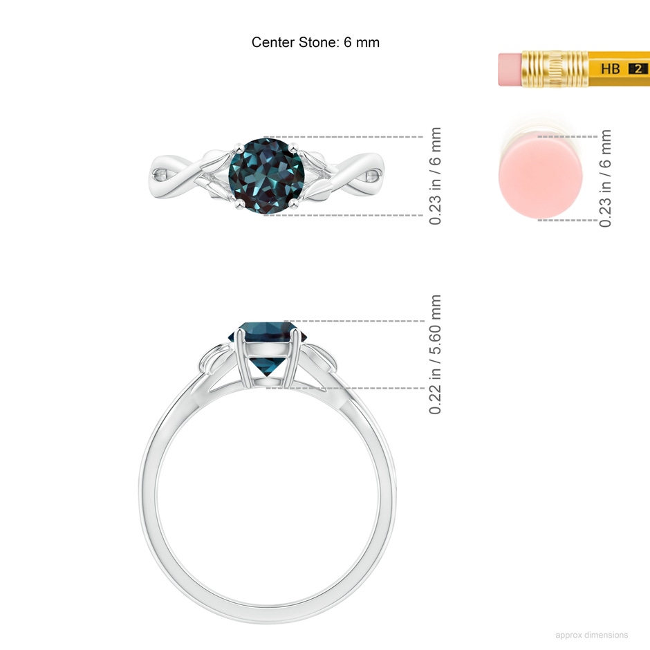 6mm Labgrown Nature Inspired Lab-Grown Alexandrite Crossover Ring with Leaf Motifs in White Gold ruler