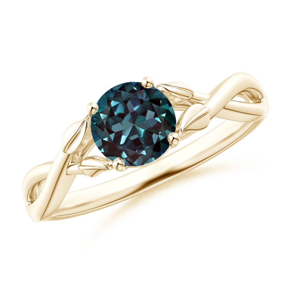 6mm Labgrown Nature Inspired Lab-Grown Alexandrite Crossover Ring with Leaf Motifs in Yellow Gold