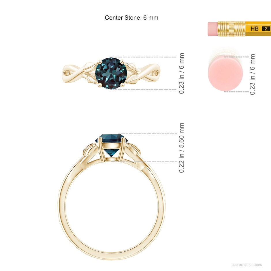 6mm Labgrown Nature Inspired Lab-Grown Alexandrite Crossover Ring with Leaf Motifs in Yellow Gold ruler