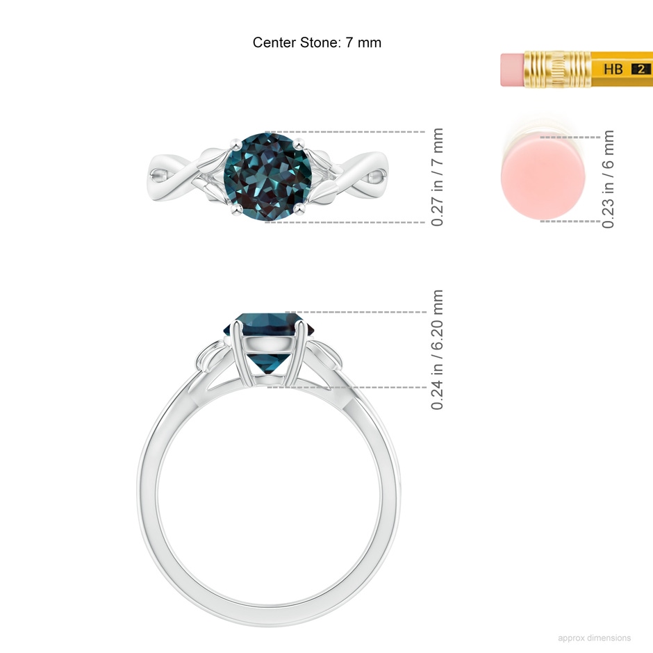 7mm Labgrown Nature Inspired Lab-Grown Alexandrite Crossover Ring with Leaf Motifs in 18K White Gold ruler