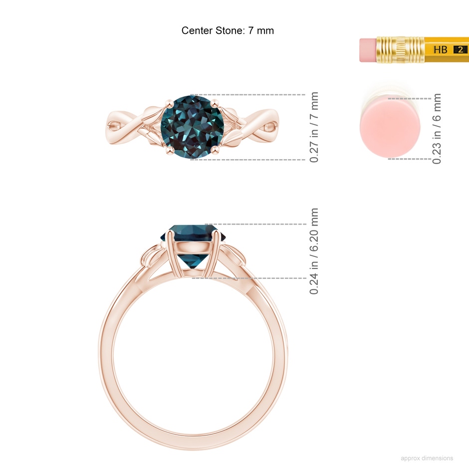 7mm Labgrown Nature Inspired Lab-Grown Alexandrite Crossover Ring with Leaf Motifs in Rose Gold ruler
