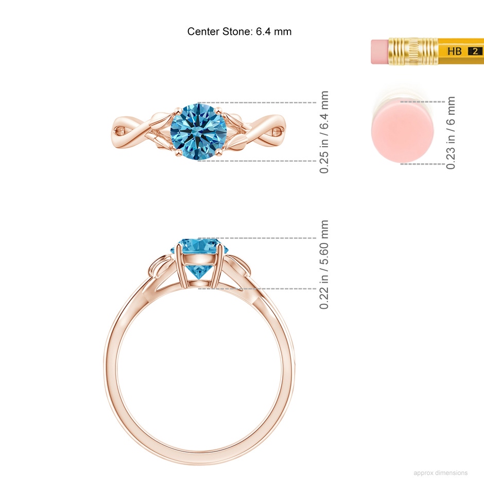 6.4mm Labgrown Nature Inspired Lab-Grown Fancy Intense Blue Diamond Crossover Ring with Leaf Motifs in Rose Gold ruler