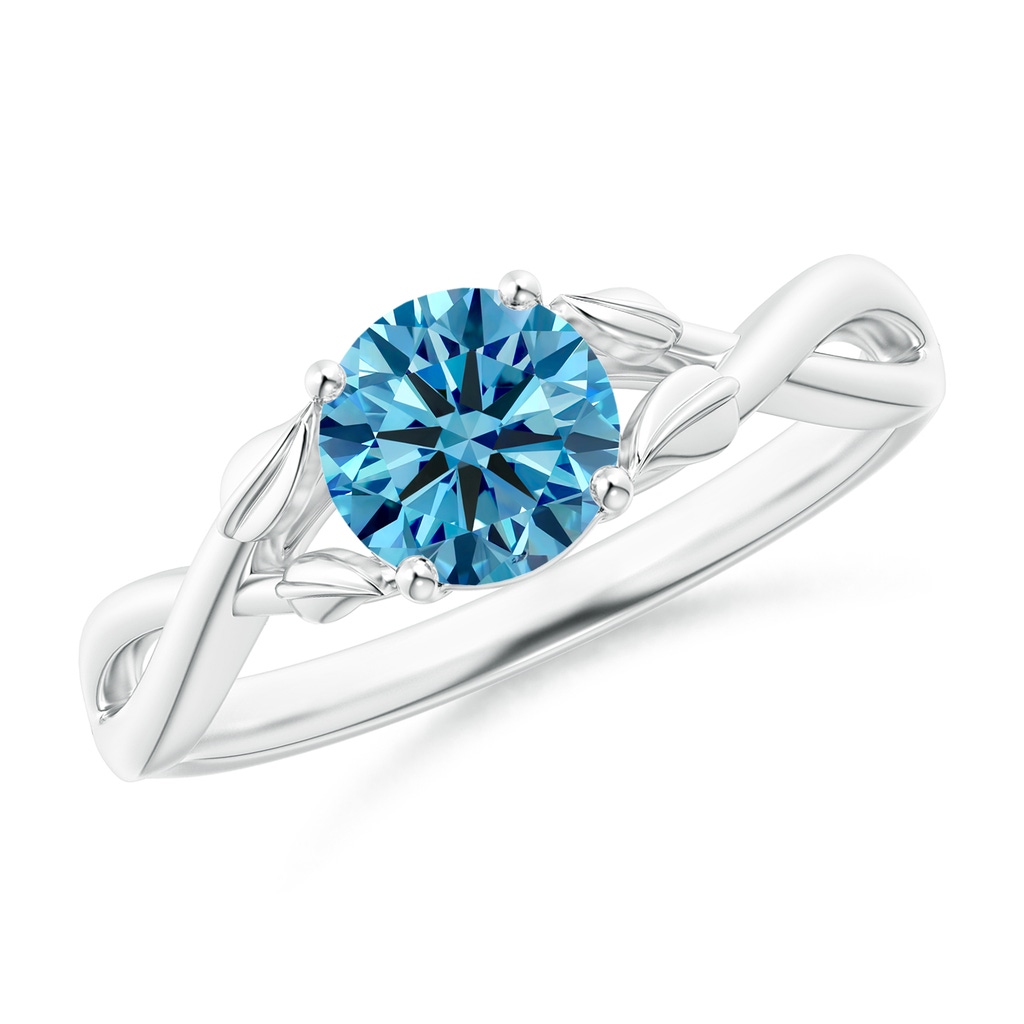6.4mm Labgrown Nature Inspired Lab-Grown Fancy Intense Blue Diamond Crossover Ring with Leaf Motifs in S999 Silver