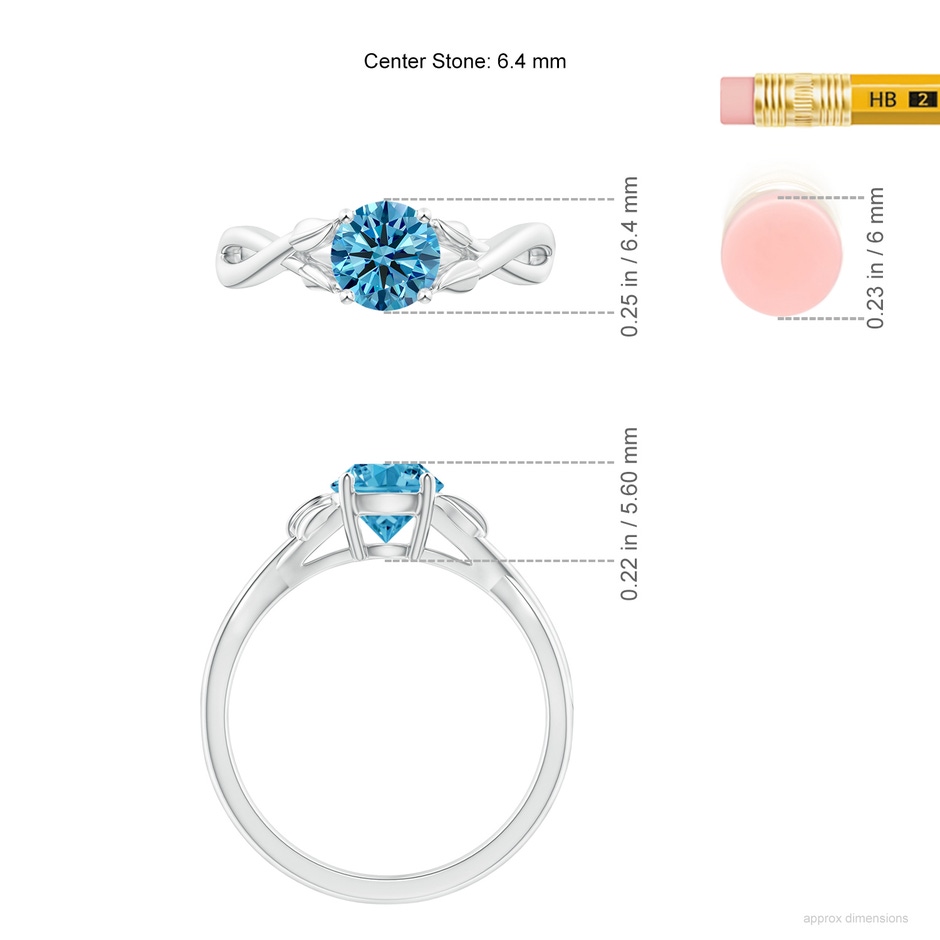 6.4mm Labgrown Nature Inspired Lab-Grown Fancy Intense Blue Diamond Crossover Ring with Leaf Motifs in S999 Silver ruler