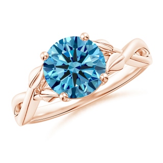 8.1mm Labgrown Nature Inspired Lab-Grown Fancy Intense Blue Diamond Crossover Ring with Leaf Motifs in 18K Rose Gold