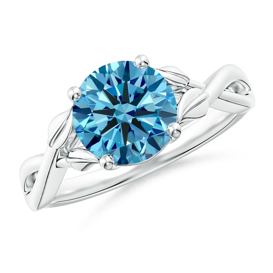 8.1mm Labgrown Nature Inspired Lab-Grown Fancy Intense Blue Diamond Crossover Ring with Leaf Motifs in P950 Platinum 