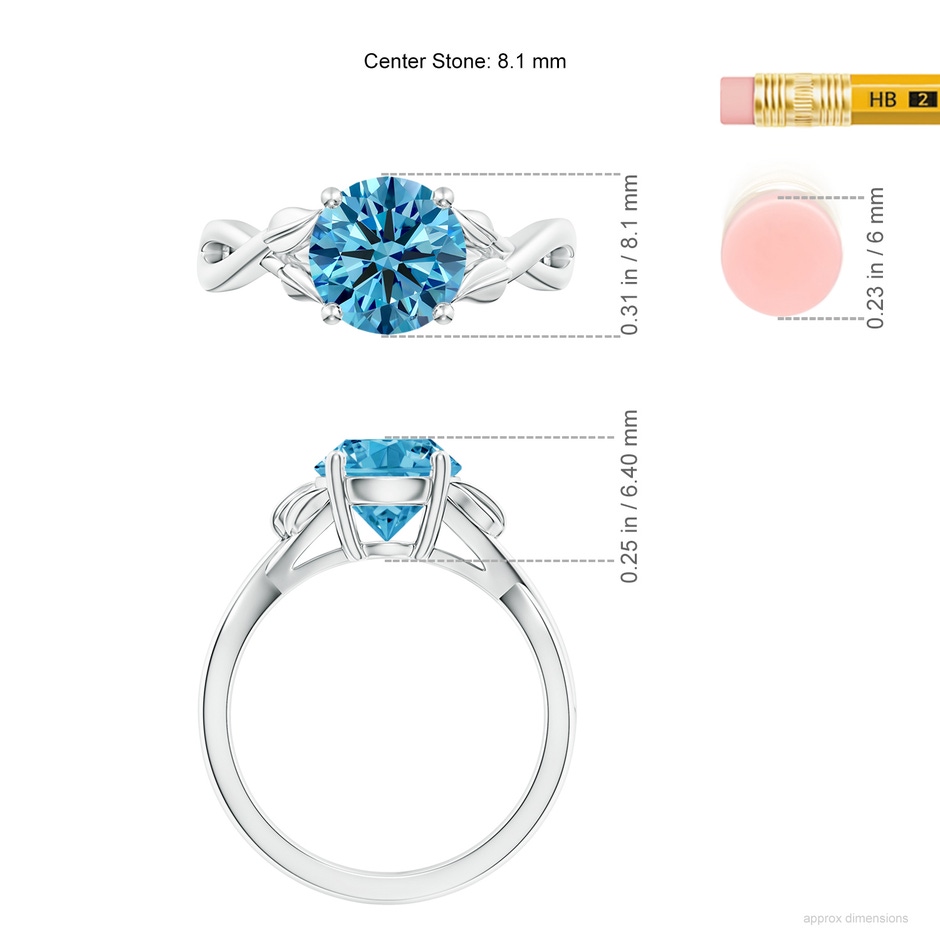 8.1mm Labgrown Nature Inspired Lab-Grown Fancy Intense Blue Diamond Crossover Ring with Leaf Motifs in P950 Platinum ruler