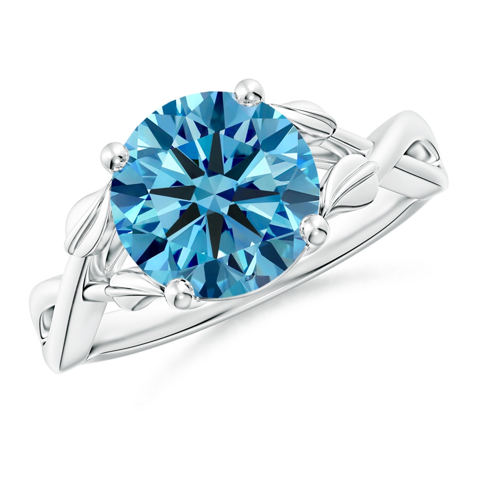9.2mm Labgrown Nature Inspired Lab-Grown Fancy Intense Blue Diamond Crossover Ring with Leaf Motifs in P950 Platinum 