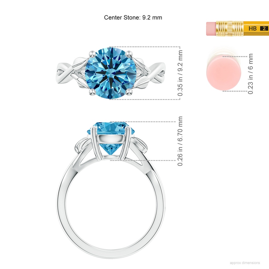 9.2mm Labgrown Nature Inspired Lab-Grown Fancy Intense Blue Diamond Crossover Ring with Leaf Motifs in P950 Platinum ruler
