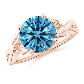 9.2mm Labgrown Nature Inspired Lab-Grown Fancy Intense Blue Diamond Crossover Ring with Leaf Motifs in Rose Gold