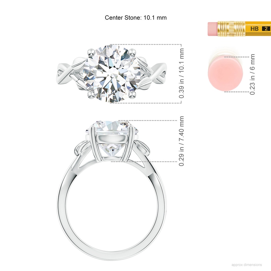 10.1mm FGVS Lab-Grown Nature Inspired Diamond Crossover Ring with Leaf Motifs in P950 Platinum ruler